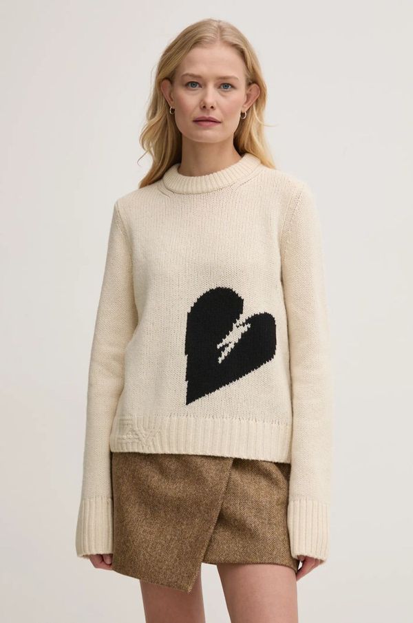 Zadig&Voltaire Volnen pulover ZADIG&VOLTAIRE ženski, bež barva, KWSW02767