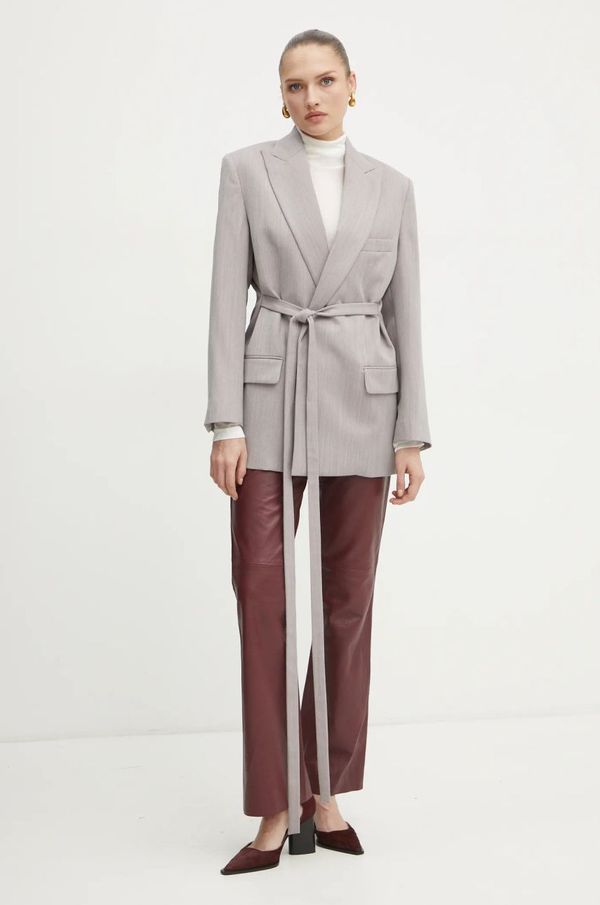 Victoria Beckham Volnen suknjič Victoria Beckham siva barva, 1125WJK006092A