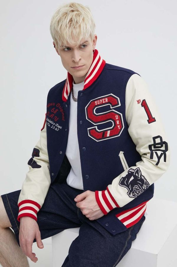 Superdry Volnena bomber jakna Superdry mornarsko modra barva