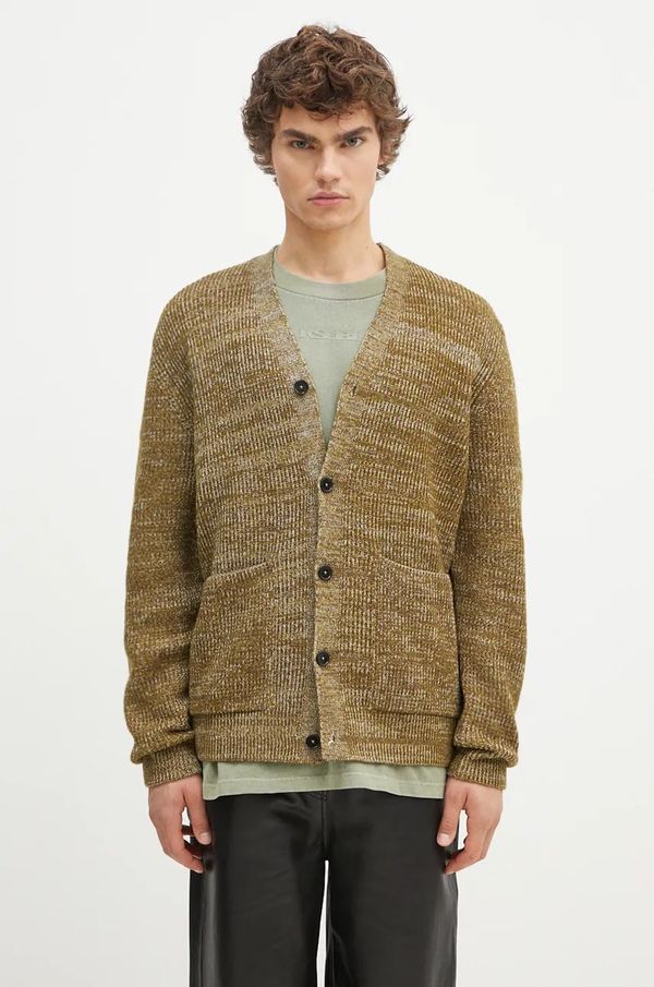 Norse Projects Volnena jopica Norse Projects Loki Wool Cotton Rib Cardigan zelena barva, N45.0618.8096