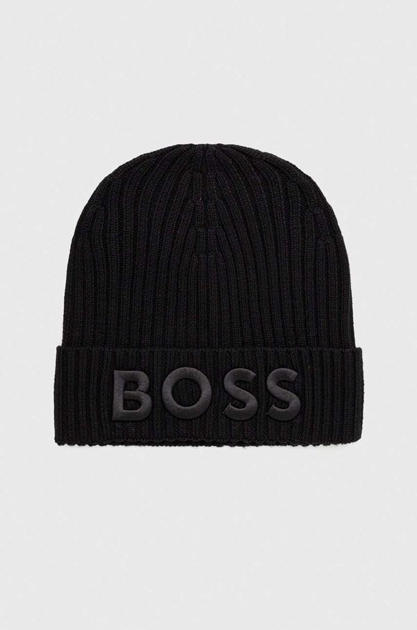 Boss Volnena kapa BOSS črna barva