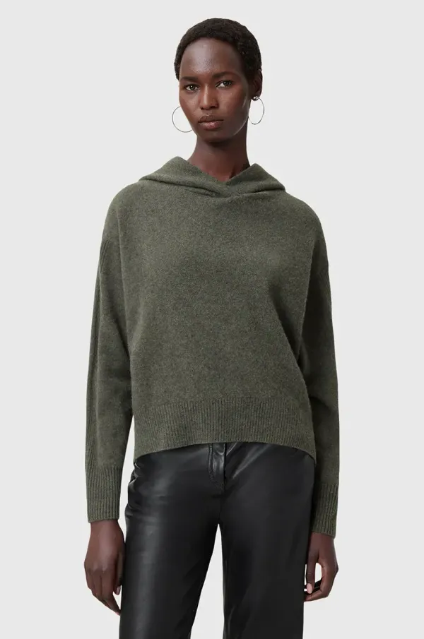 AllSaints Volnena mikica AllSaints IRINA ženski, siva barva, s kapuco, W070KC