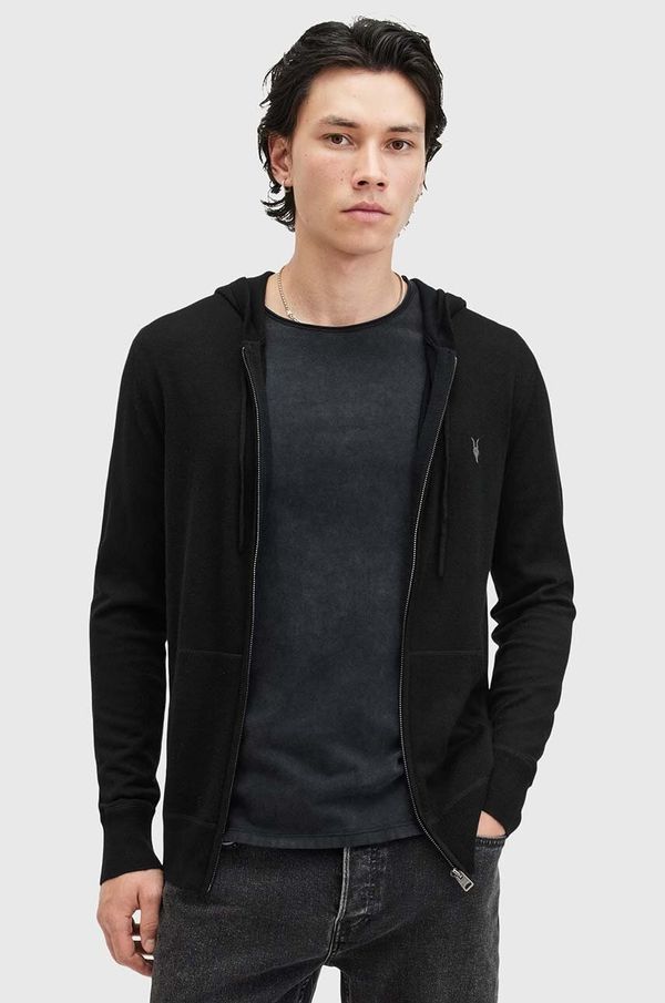 AllSaints Volnena mikica AllSaints MODE MERINO ZIP HOOD črna barva, s kapuco, M084KB