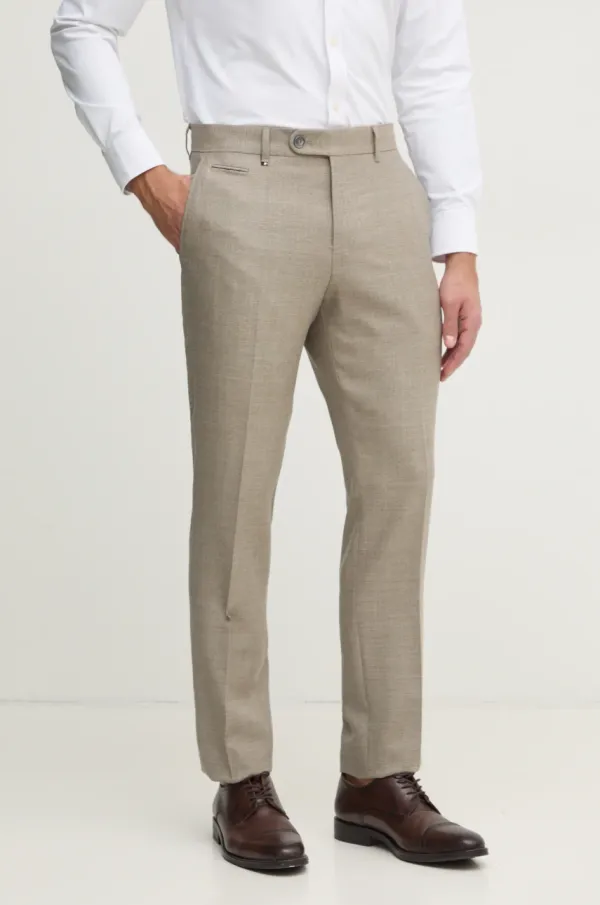 BOSS Volnene hlače BOSS bež barva, 50535045