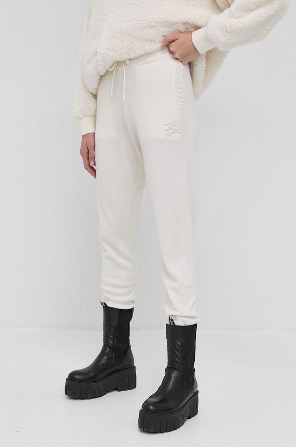 Karl Lagerfeld Volnene hlače Karl Lagerfeld ženski, kremna barva
