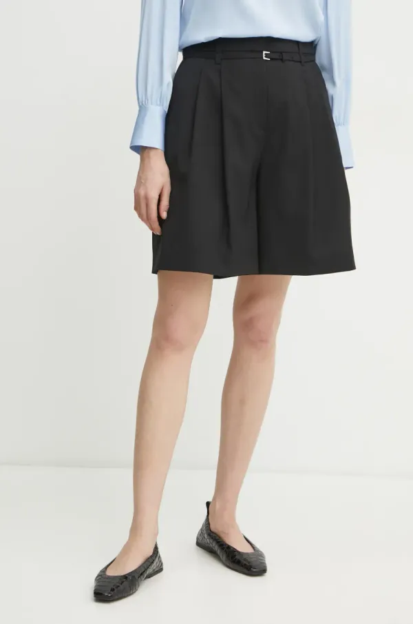 BOSS Volnene kratke hlače BOSS ženske, črna barva, 50537395