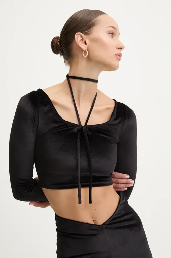 Fiorucci Žametna dolga majica Fiorucci črna barva, W01FMTLO115VR01BK01