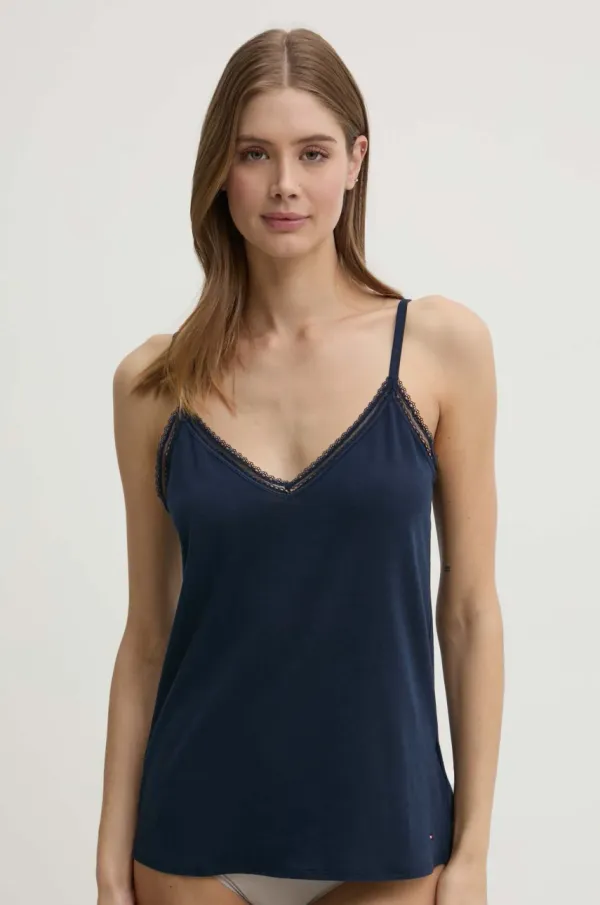 Tommy Hilfiger Zgornji del pižame Tommy Hilfiger mornarsko modra barva, UW0UW05795