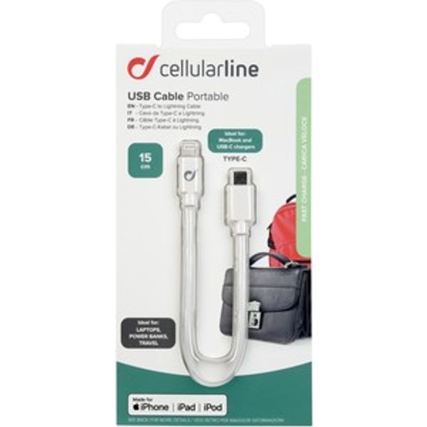 CellularLine USB KABEL,USB-C-MFI,15CM BEL, CELLULAR LINE