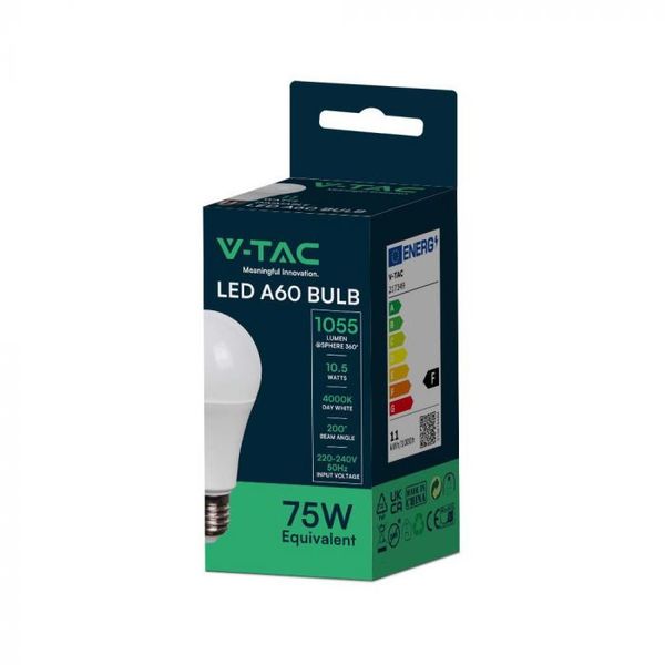V-TAC VT-2112 10.5W E27 A60 V-TAC 4000K LED SIJALKA
