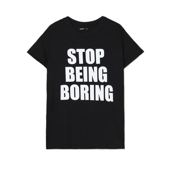 Cropp Cropp - Črna oversize majica s potiskom - črna