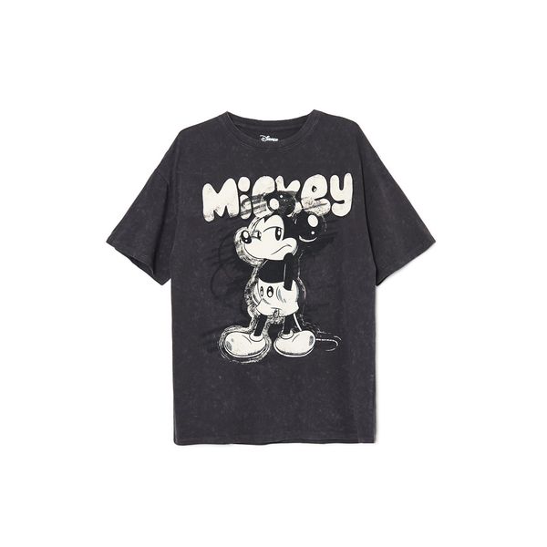 Cropp Cropp - Oversize majica s potiskom Mickey Mouse - temno siva