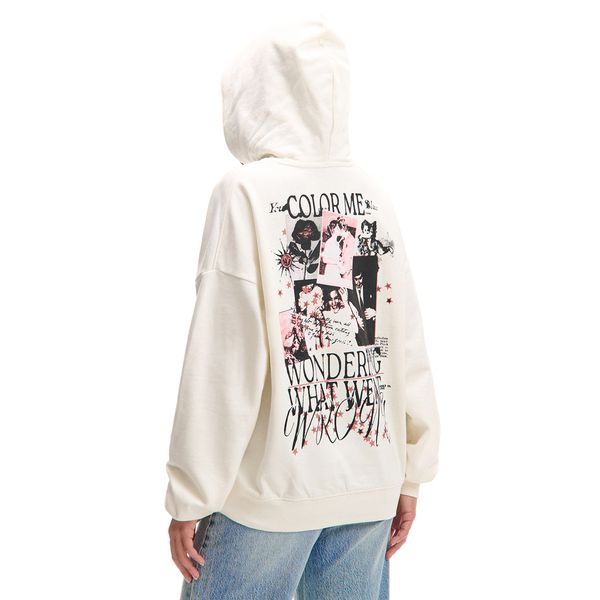 Cropp Cropp - Pulover s kapuco in potiskom - kremna