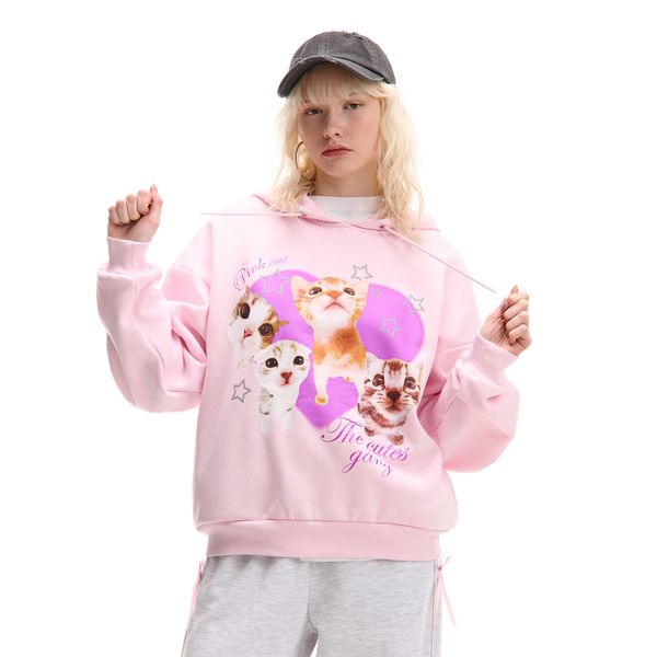 Cropp Cropp - Pulover s kapuco in potiskom - pastelno roza