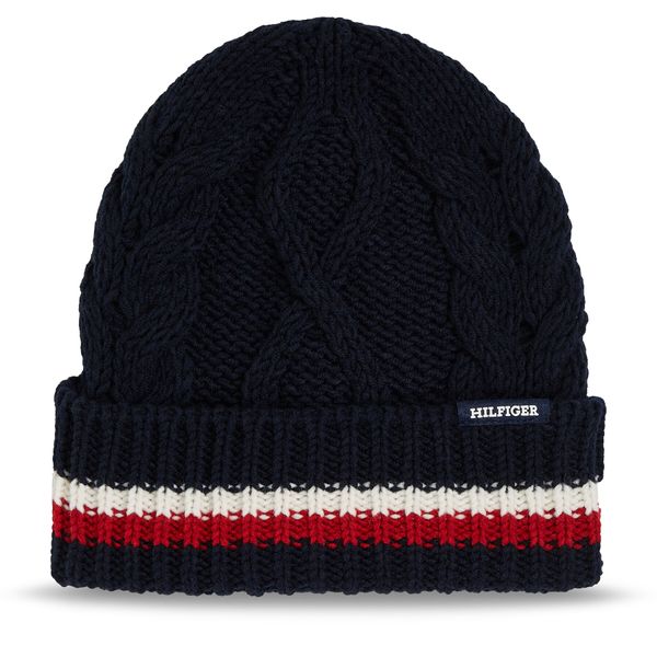 Tommy Hilfiger Kapa Tommy Hilfiger Monotype Chunky Knit Beanie AM0AM11506 Mornarsko modra