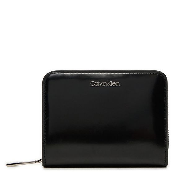 Calvin Klein Majhna ženska denarnica Calvin Klein Ck Must Medium Zip Around_Shiny K60K612847 Črna