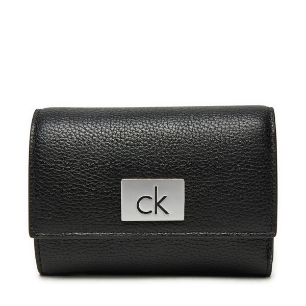 Calvin Klein Majhna ženska denarnica Calvin Klein Ck Plaque Small Trifold W/Zip K60K612834 Črna