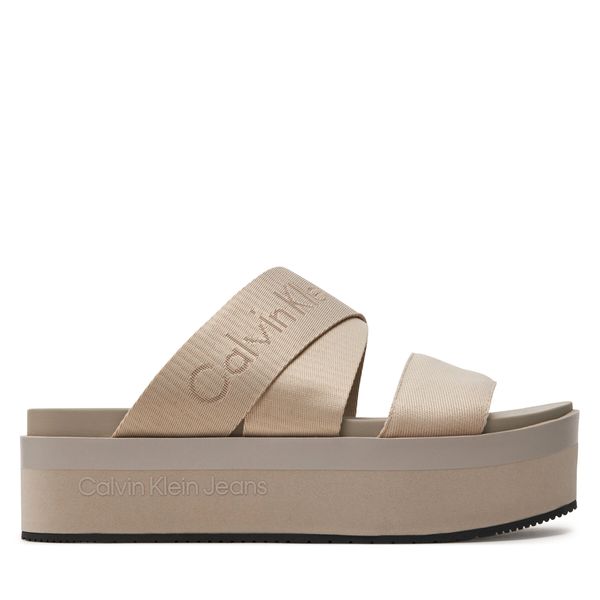 Calvin Klein Jeans Natikači Calvin Klein Jeans Flatform Sandal Webbing In Mr YW0YW01361 Bež