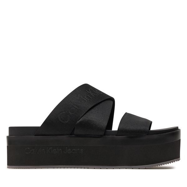 Calvin Klein Jeans Natikači Calvin Klein Jeans Flatform Sandal Webbing In Mr YW0YW01361 Triple Black 0GT