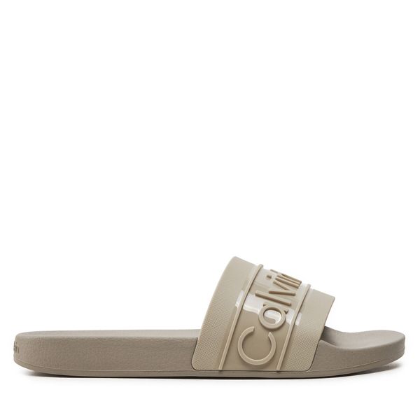 Calvin Klein Natikači Calvin Klein Slide Tpu Saffiano HW0HW02107 Écru