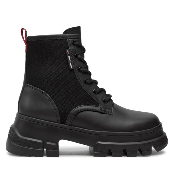 Tommy Jeans Pohodni čevlji Tommy Jeans Tjw Chunky Lace Up Boot Mix Mat EN0EN02554 Črna