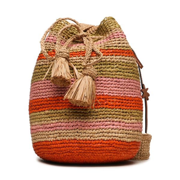 Manebi Ročna torba Manebi Natural Raffia Beach Bucket V 5.9 AE Tan Pink And Kaki Stripes