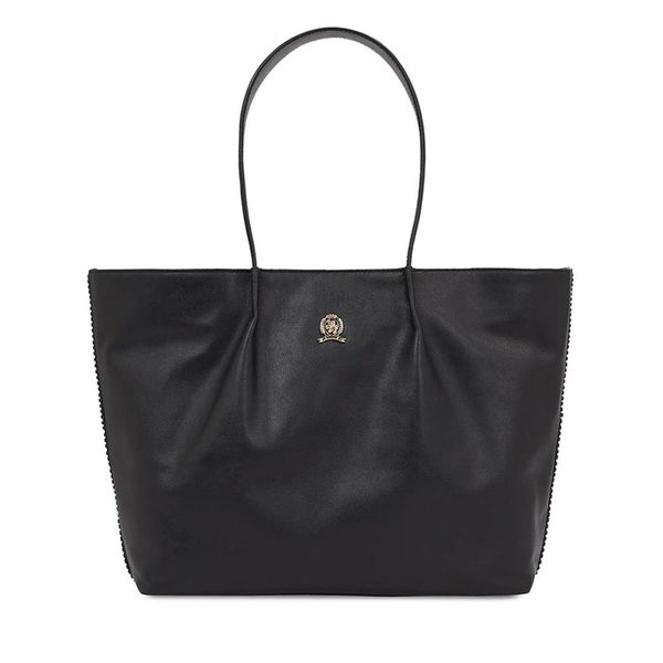 Tommy Hilfiger Ročna torba Tommy Hilfiger Crest Leather Tote AW0AW15230 Črna