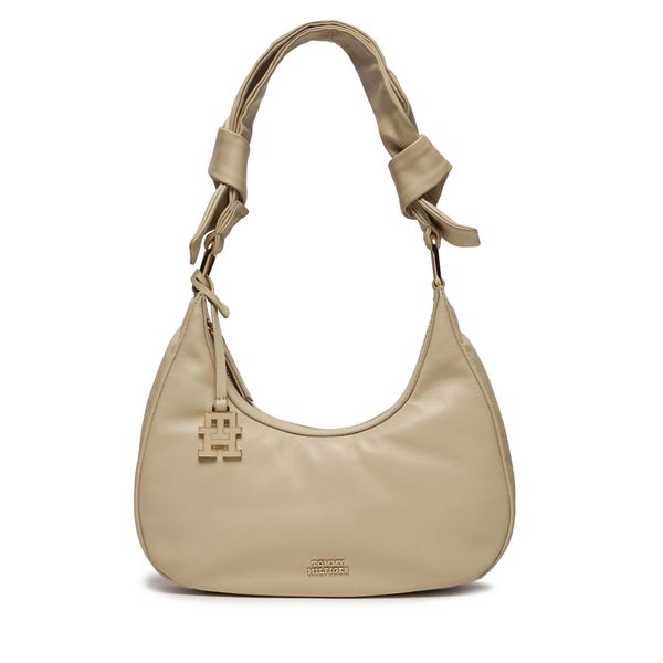 Tommy Hilfiger Ročna torba Tommy Hilfiger Pushlock Leather Hobo AW0AW16073 Écru