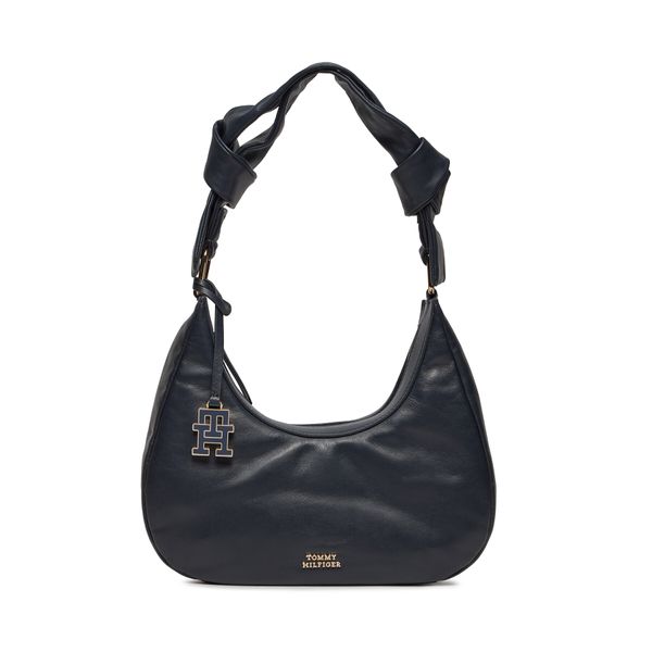 Tommy Hilfiger Ročna torba Tommy Hilfiger Pushlock Leather Hobo AW0AW16073 Mornarsko modra