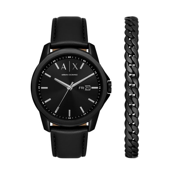 Armani Exchange Ročna ura Armani Exchange Banks Gift Set AX7147SET Črna