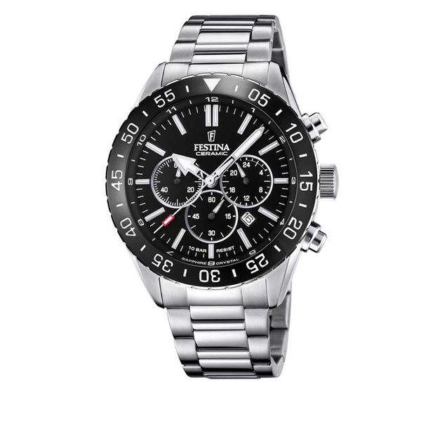 Festina Ročna ura Festina Cermaic Chrono F20575/3 Silver/Black