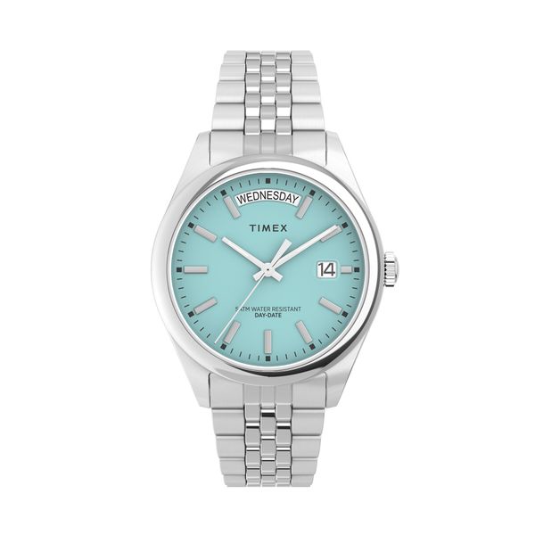 Timex Ročna ura Timex Legacy Day and Date Tiffany TW2V68400 Silver/ Turquoise