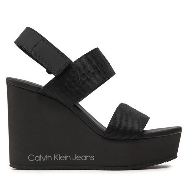 Calvin Klein Jeans Sandali Calvin Klein Jeans Wedge Sandal Webbing In Mtl YW0YW01479 Črna