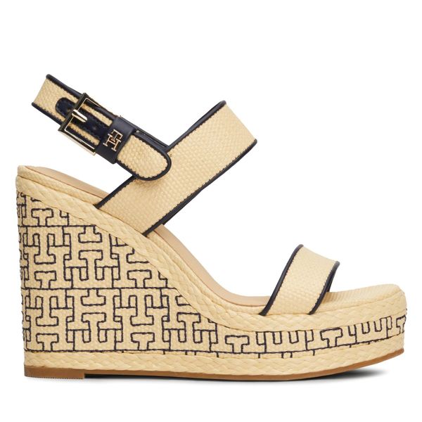 Tommy Hilfiger Sandali Tommy Hilfiger Platform Th Mono Rafia Wedge FW0FW08052 Bež