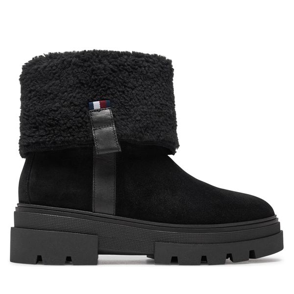 Tommy Hilfiger Škornji Tommy Hilfiger Faux Fur Suede Roll-Down Boot FW0FW08158 Črna