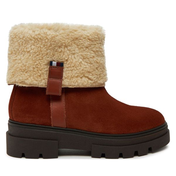 Tommy Hilfiger Škornji Tommy Hilfiger Faux Fur Suede Roll-Down Boot FW0FW08158 Rjava