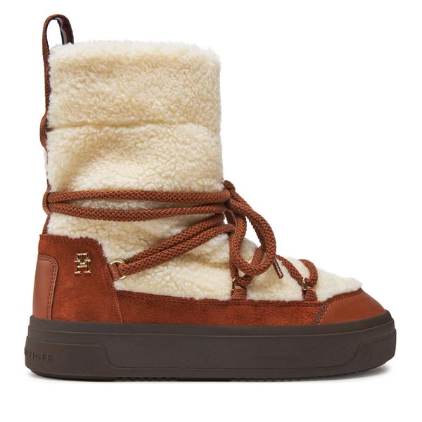 Tommy Hilfiger Škornji za sneg Tommy Hilfiger Lace-Up Faux Shearling Snowboot FW0FW08252 Bež