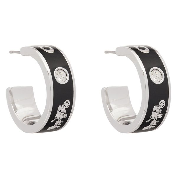 Coach Uhani Coach Enamel Horse & Carriage Hoop Earrings 37479036RHO003 Črna