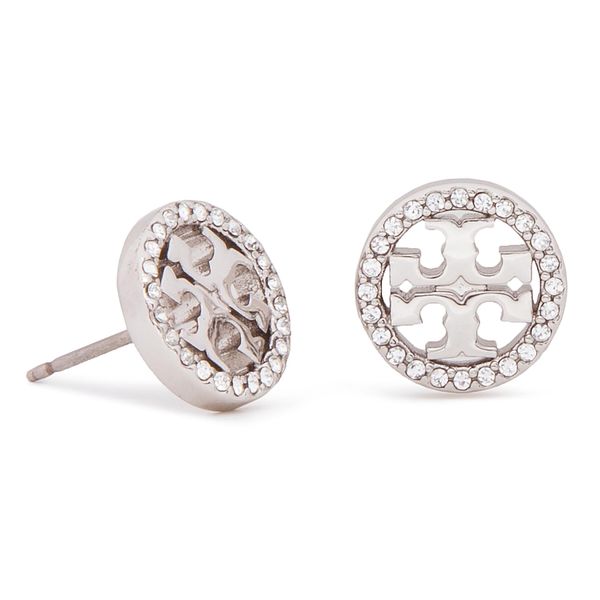 Tory Burch Uhani Tory Burch Crystal Logo Circle Stud Earring 53422 Srebrna