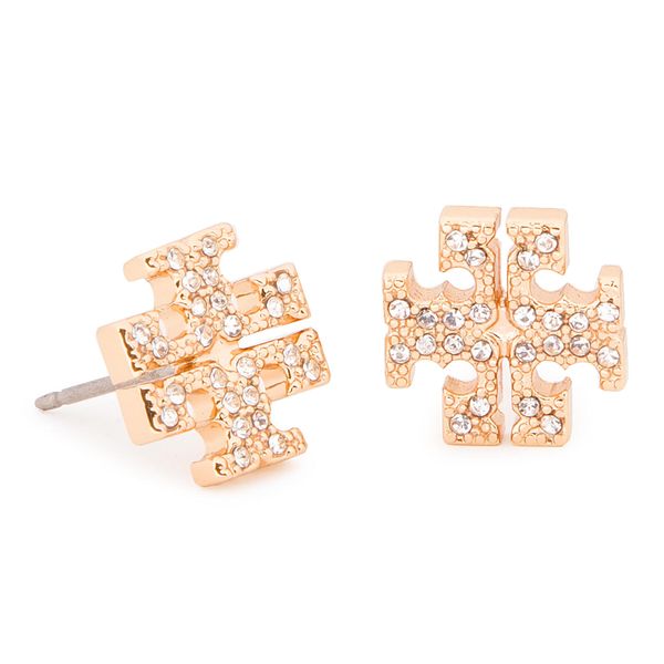 Tory Burch Uhani Tory Burch Crystal Logo Stud Earring 53423 Zlata