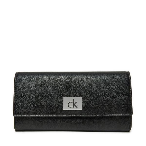 Calvin Klein Velika ženska denarnica Calvin Klein Ck Plaque Large Trifold K60K612839 Črna