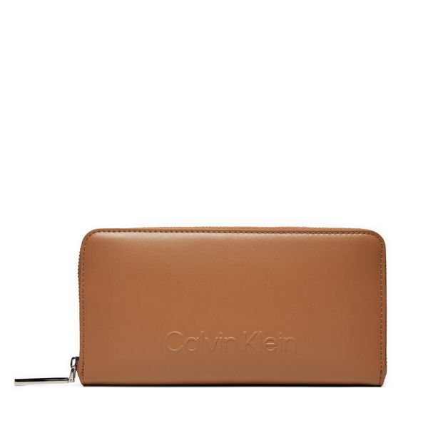 Calvin Klein Velika ženska denarnica Calvin Klein Embossed Logo Zip Lg Wallet K60K612439 Rjava