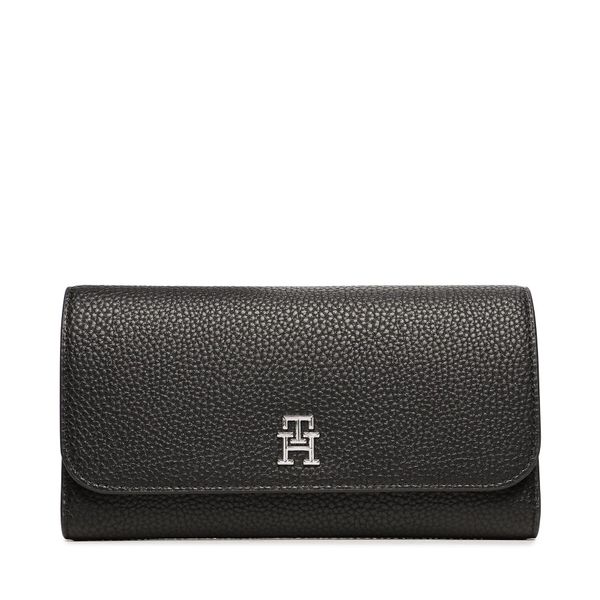 Tommy Hilfiger Velika ženska denarnica Tommy Hilfiger Th Emblem Large Flap Wallet AW0AW14888 Črna