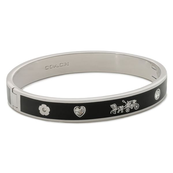 Coach Zapestnica Coach Enamel Horse & Carriage Hinged Bangle Bracelet 37479035RHO003 Srebrna