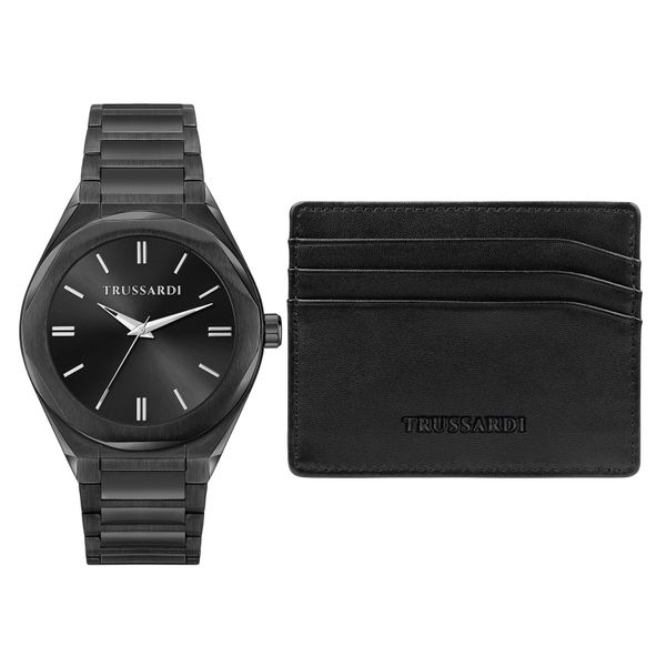 Trussardi zestaw_zegarek_i_etui_na_karty Trussardi R2453156007 Črna