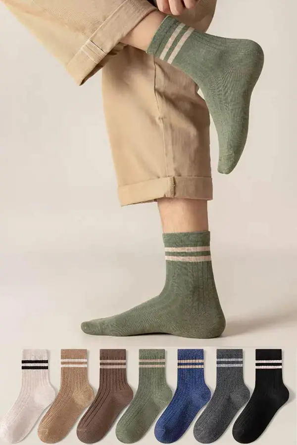 dewberry 03783 Dewberry 7 Pairs Unisex Striped Patterned Long Socks-MULTICOLOR