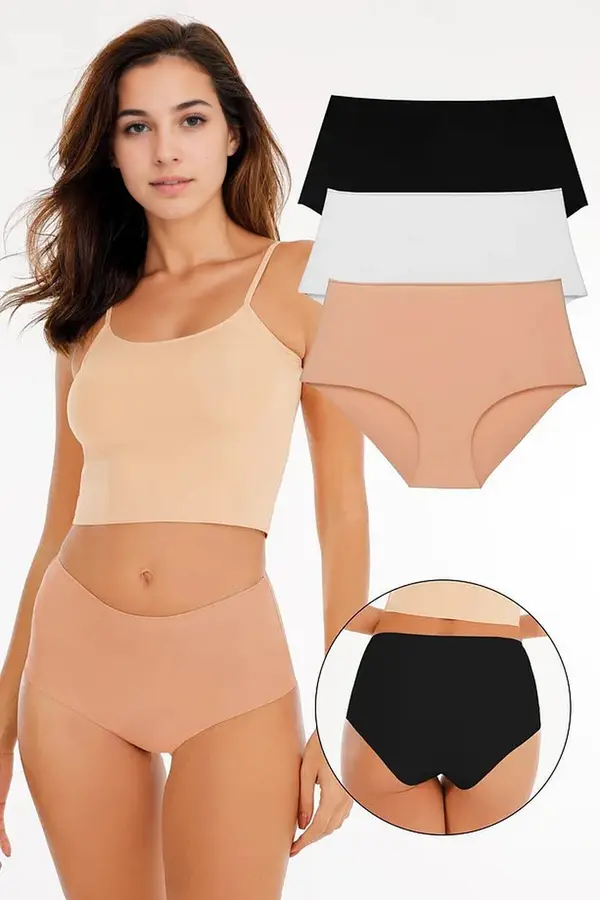 dewberry 09653 Dewberry Womens High Waist Laser Cut 3 Piece Panties-MULTICOLOR