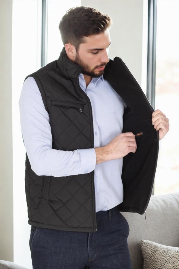 dewberry 15240 Dewberry Quilted Mens Vest with Fleece Inside-BLACK