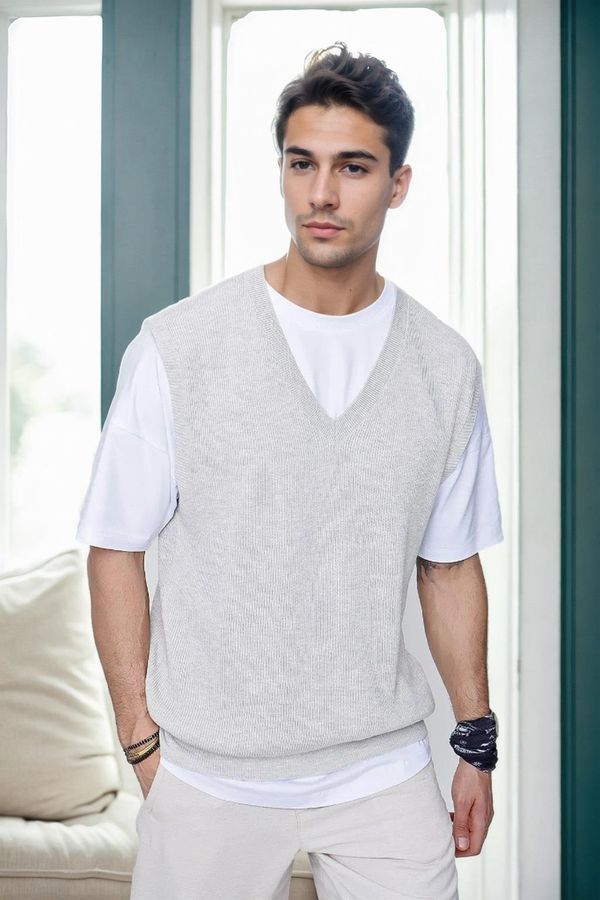 dewberry 26088 Dewberry V-Neck Mens Sweater-GREY