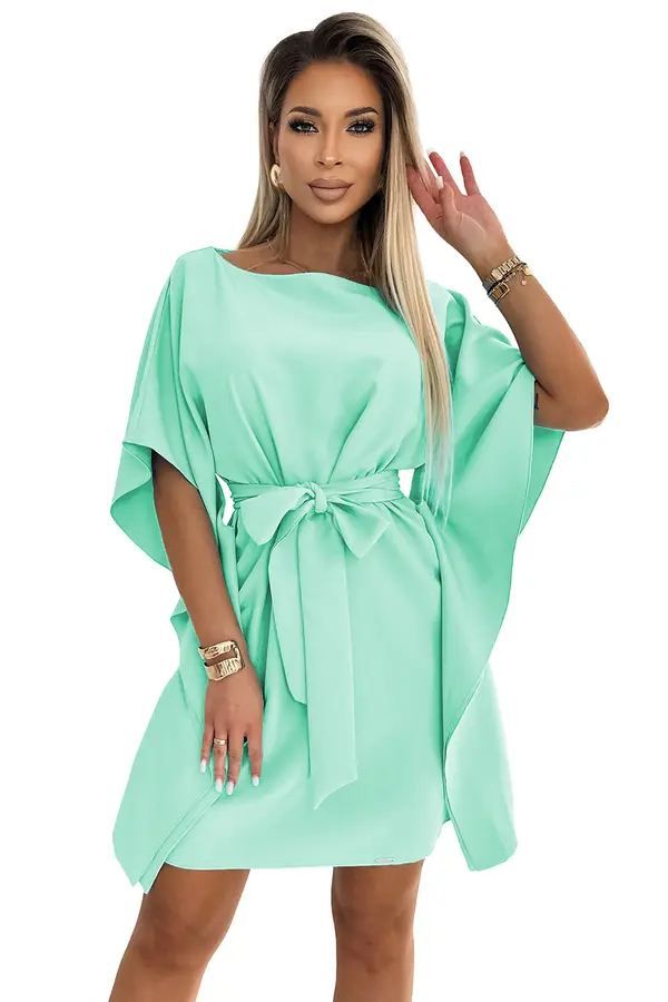 NUMOCO 287-31 SOFIA Women's butterfly dress with a tie at the waist - mint